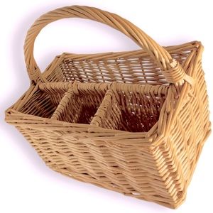 THE BASKET LADY Wicker Picnic Caddy Kitchen Cutlery Napkin Wooden Basket